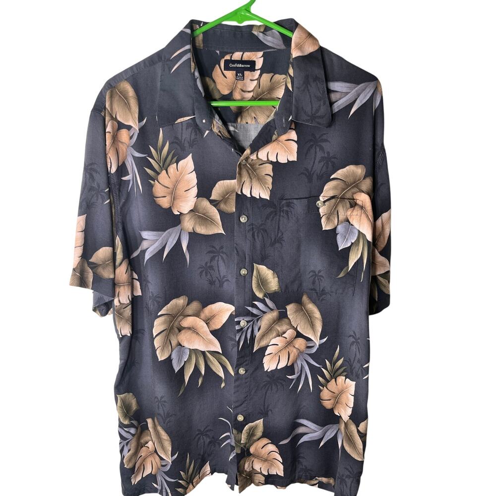 Croft & Barrow Men's Hawaiianโ XL Shirt Short Sleeve Button Down Blue Floral